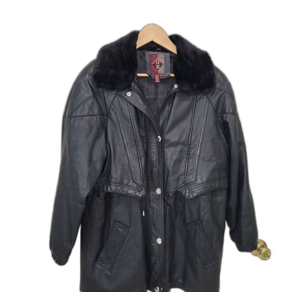 Black Leather Jacket with Faux Fur Collar